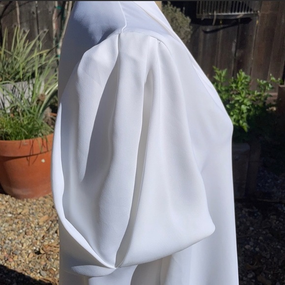 EXPRESS white short sleeve lined v neck puff sleeves - Picture 3 of 9